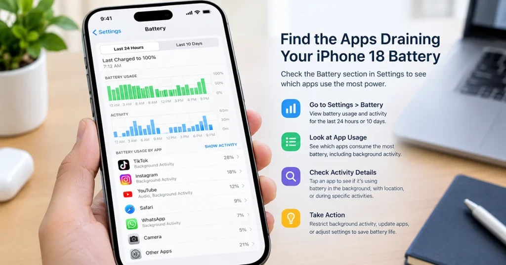 Checking app battery usage and background activity on iPhone