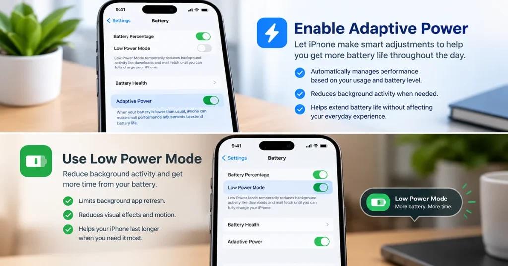 Enabling Low Power Mode in iPhone battery settings