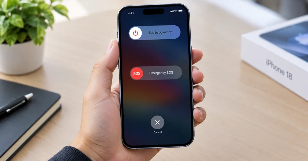 iPhone 18 showing the Slide to Power Off screen