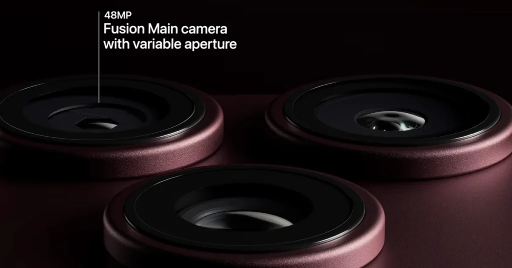 48MP Fusion main camera with a mechanically variable aperture