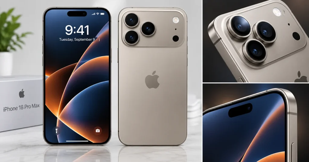 iPhone 18 Pro Max front and back showing its large display and triple rear camera system
