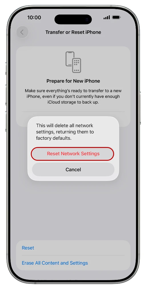 reset network settings iphone 18