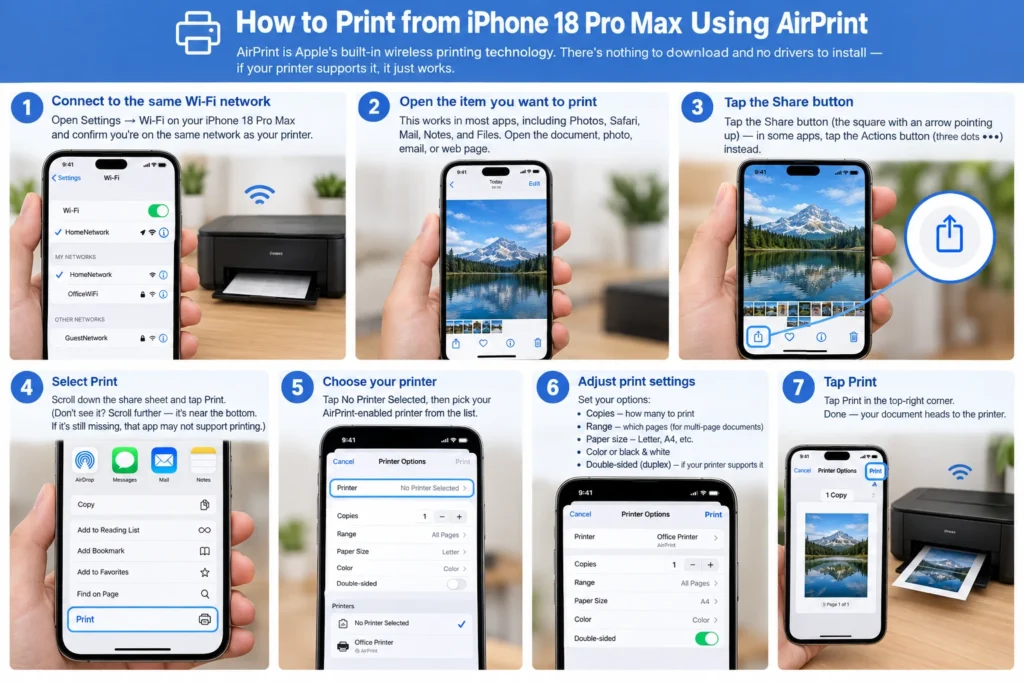 How to Print from iPhone 18 Pro Max Using AirPrint