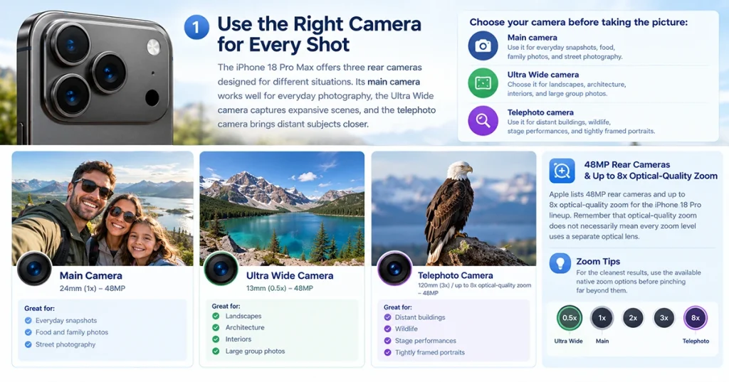 iPhone 18 Pro Max offers three rear cameras designed for different situations