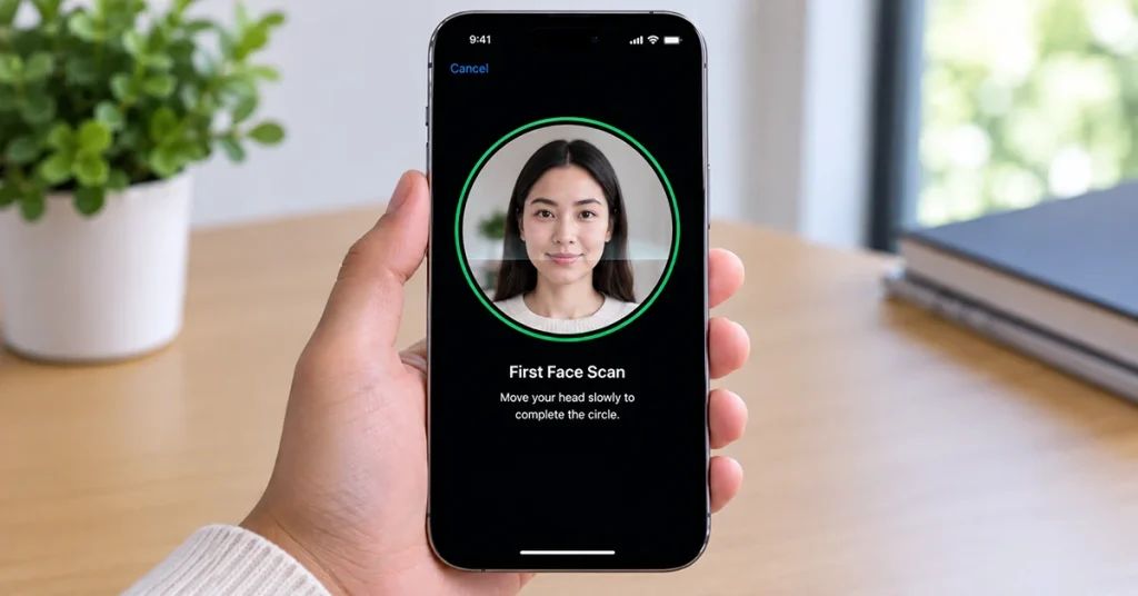 Face ID facial scan progress screen on an iPhone