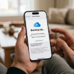 iPhone 18 displaying the iCloud Backup screen with Back Up Now selected
