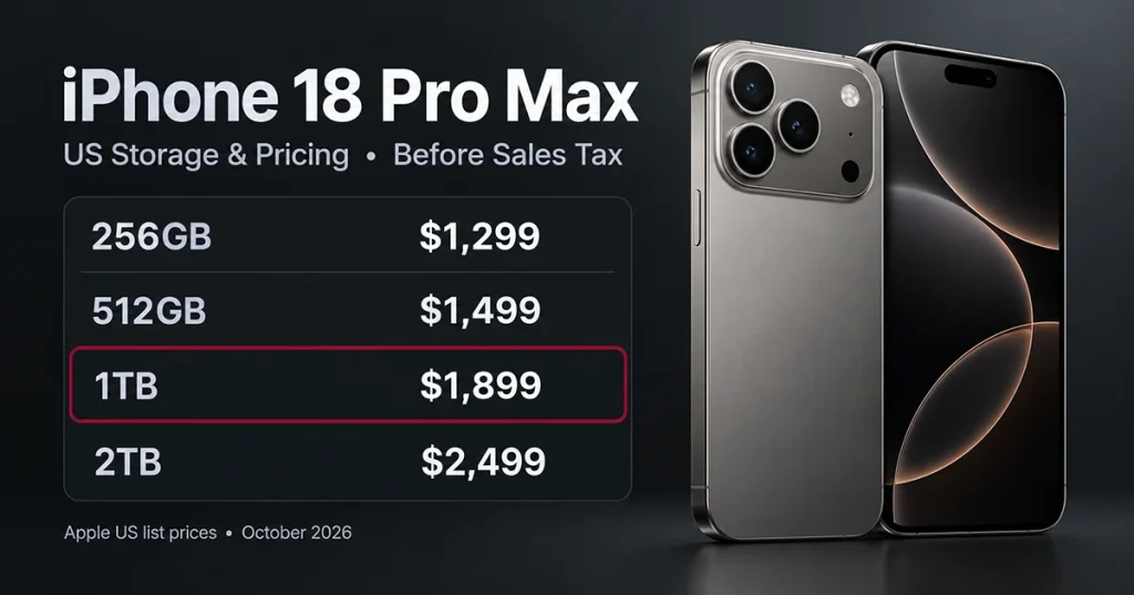 iPhone 18 Pro Max 1TB price in the US