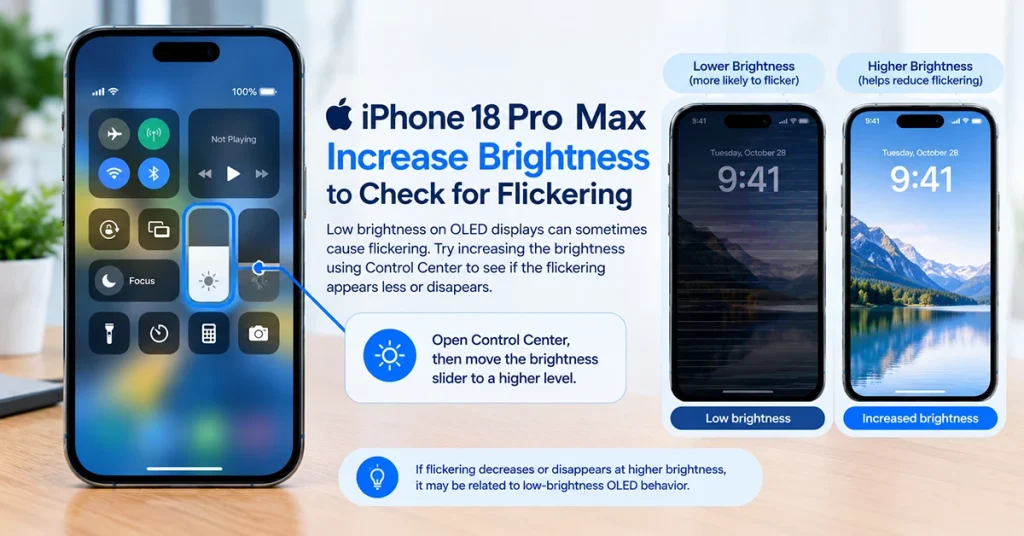 Adjusting iPhone screen brightness to troubleshoot flickering at low brightness