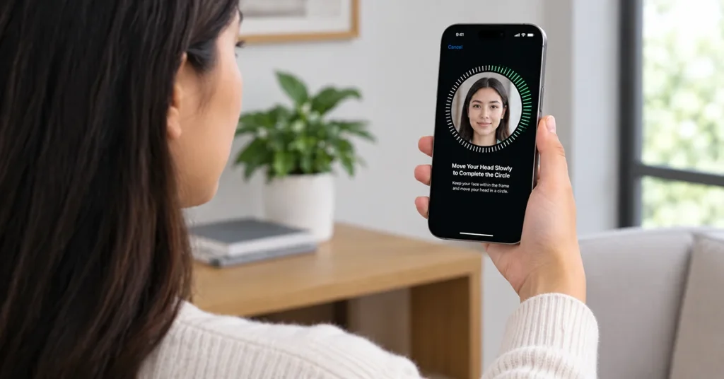 Scanning a face during Face ID setup on iPhone