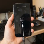iPhone 18 Pro Max recovery mode screen showing a cable and computer icon