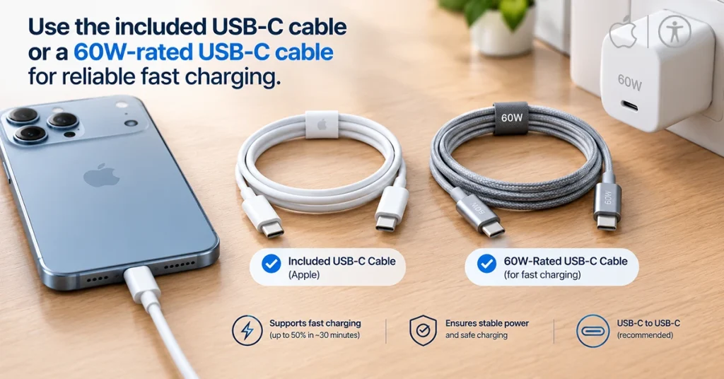 USB-C cable securely connected to the iPhone 18 Pro Max charging port