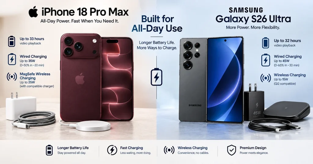 iPhone 18 Pro Max and Galaxy S26 Ultra charging comparison