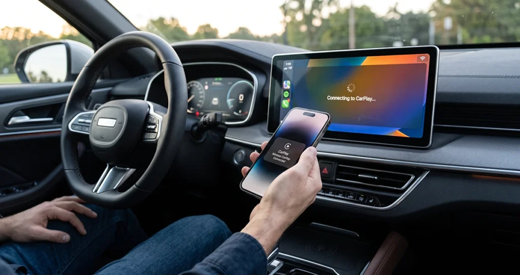 iPhone 18 Pro Max connecting wirelessly to Apple CarPlay