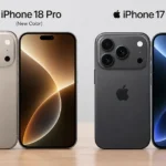 iPhone 18 Pro and iPhone 17 Pro side by side, showing their similar 6.3-inch design and rear triple-camera systems