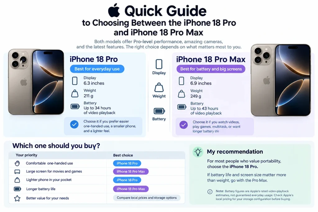 Quick guide to choosing between the iPhone 18 Pro and iPhone 18 Pro Max