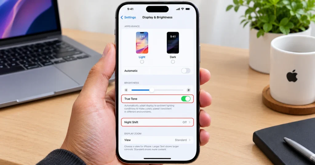 iPhone 18 brightness slider and display settings for saving battery power