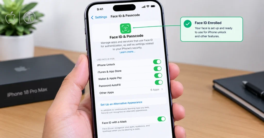 Face ID and Passcode settings on an iPhone