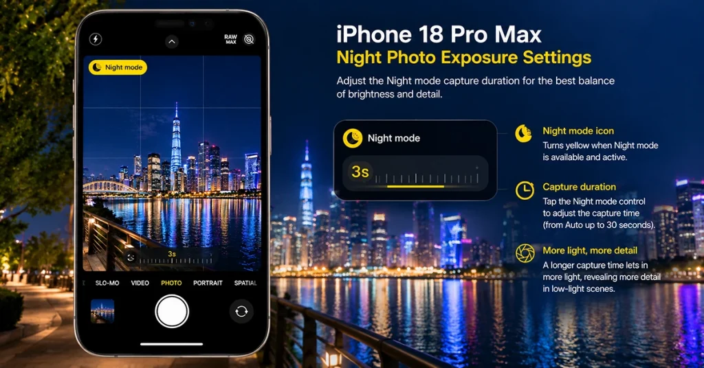Nighttime city lights photographed with balanced exposure on an iPhone