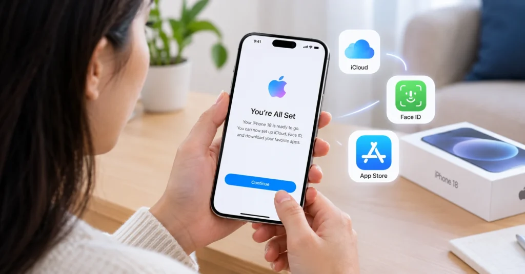 Person setting up a new iPhone 18 after transferring data from Android