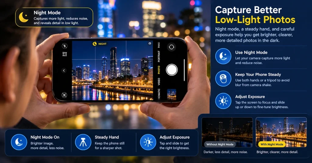 Taking night photos with a smartphone camera in low light
