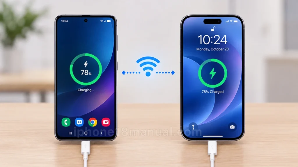 Android phone and iPhone 18 transferring data wirelessly using Move to iOS